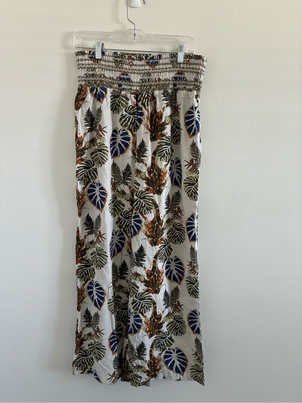 Dahui Hawaii Smocked Waist Tropical Print linen pants - White/Blue/Green/Brown